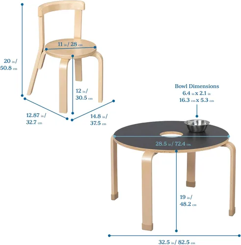 Miniatura 2 de ECR4Kids Juego de mesa redonda de pizarra de madera curvada y silla con respaldo curvo, muebles para niños, natural, 5 piezas