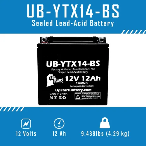 Miniatura 2 de Repuesto para Honda TRX300 Fourtrax 300 CC 1988 activado de fábrica, sin mantenimiento, batería ATV - 12V, 12AH, UB-YTX14-BS