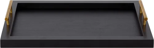 Miniatura 6 de Kate and Laurel Halsey Bandeja rectangular de madera decorativa con asas de metal pulido; 17 x 13; negro y dorado; moderna bandeja rectangular