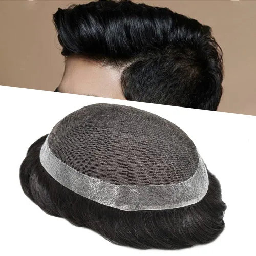 Miniatura 8 de Sistema de reemplazo de cabello de encaje para hombres, piezas de cabello, tupé para hombres, sistemas de cabello humano real, protesis capilar