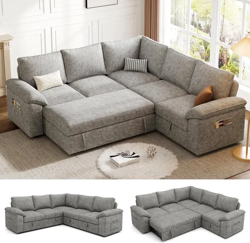 Miniatura 23 de Sofá Seccional Modular de 85 Pulgadas con Cama Extraíble, Sofá Cama Seccional en Forma de L de 5 Asientos con Almacenamiento, Sofás Seccionales