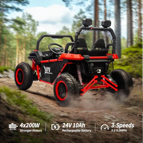 Miniatura 3 de Hikiddo Vehículo UTV de 2 plazas, auto de juguete para niños grandes con control remoto, 2WD/4WD conmutable, 4 motores de 200 W, rojo oscuro