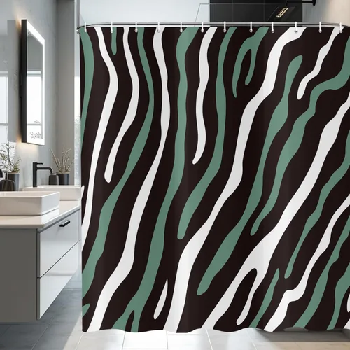 Miniatura 21 de deFouliao Cortina de ducha negra abstracta moderna a rayas, arte de mármol ondulado para baño, decoración del hogar, hotel de lujo, tela impermeable