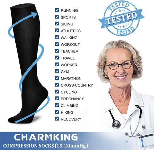 Miniatura 47 de CHARMKING - Calcetines de compresión para mujeres y hombres (3 pares), 15-20 mm Hg, el mejor apoyo para atletismo, running o ciclismo, mejora