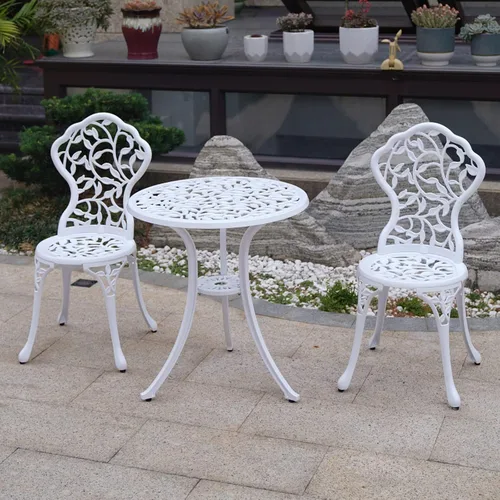 KAILI Juego de 3 muebles de patio de aluminio fundido para patio, jardín al aire libre, mesas y sillas a prueba de óxido, juego de bisrto blanco