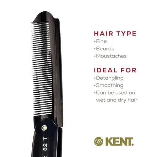 Miniatura 6 de Kent 82T Peine plegable hecho a mano para hombres, peine de pelo de dientes finos para el cuidado diario del cabello, barba o bigote, uso seco