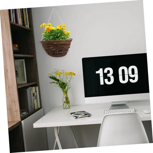 Miniatura 9 de Willow - Cesta de flores colgante tejida de 12 pulgadas, redonda de ratán natural con cadenas de metal para montaje en pared y techo, almacenamiento