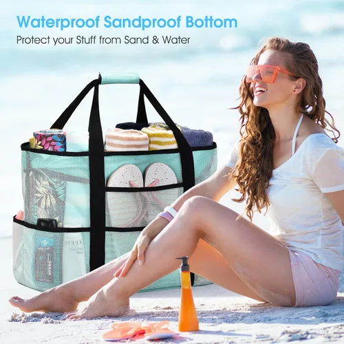 Miniatura 5 de oscaurt Bolsa de playa extra grande para mujer, impermeable, a prueba de arena, bolsa de playa de malla, bolsa de viaje para piscina