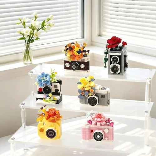 Miniatura 3 de Juego de construcción de 6 mini flores con microladrillos para cámara, juguetes en miniatura para decoración del hogar, regalos creativos