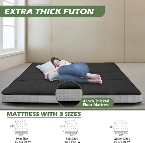 Miniatura 3 de Colchón japonés de suelo futón, cubrecolchón plegable grueso de tatami, colchón enrollable, tapete plegable para dormir, tumbona transpirable
