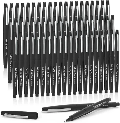 Miniatura 14 de Lelix Bolígrafos de punta de fieltro, paquete negro de 15 unidades, punta media de 0.7mm, marcadores de punta de fieltro para diario, escritura