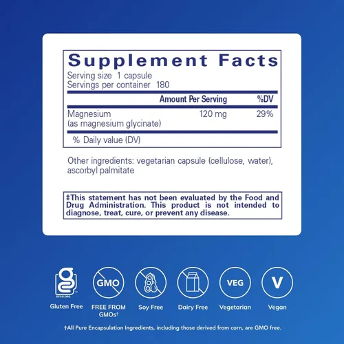 Miniatura 2 de Pure Encapsulations Magnesio (glicinato) - Suplemento para apoyar el alivio del estrés, el sueño, la salud del corazón, los nervios, los músculos