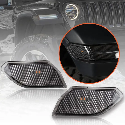 Luz LED de marcador lateral para Jeep Wrangler JL y Gladiator JT 2018 2019 2020 2021 2022 2023 2024, lente ahumada, ámbar guardabarros, accesorios