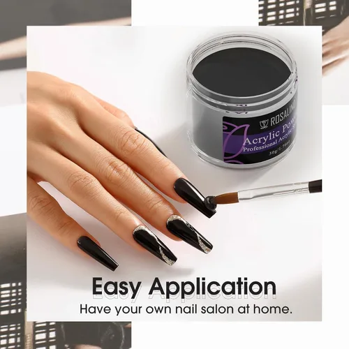 Miniatura 7 de Rosalind Polvo de uñas acrílico negro 50 g/1.76 oz – Polímero de cristal negro polvo de uñas para extensión acrílica, no necesita lámpara