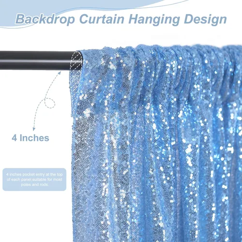 Miniatura 3 de Cortinas de fondo de lentejuelas con purpurina azul bebé, 2 piezas de 2 x 8 pies, telón de fondo de fiesta de baby shower para niños, hermosas