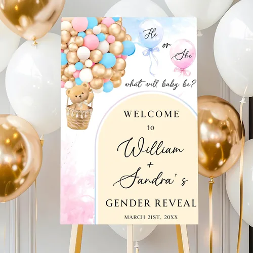 Miniatura 21 de Letrero de bienvenida personalizado de revelación de género con soporte, letrero de revelación de género para niño o niña, letreros de revelación