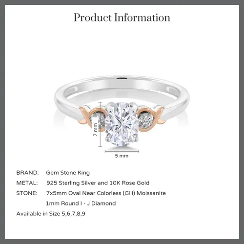 Miniatura 47 de Gem Stone King Anillo de compromiso de plata de ley 925 y oro rosa de 10 quilates, piedra preciosa ovalada de 0.276 x 0.197 in, con acento