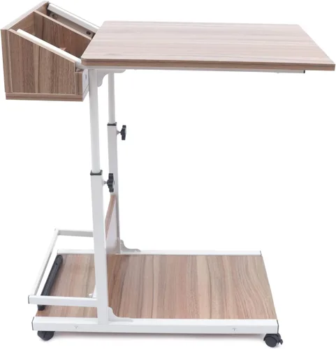 Miniatura 2 de Mesa en forma de C, mesa de sofá móvil con ruedas, mesa auxiliar de sofá de altura ajustable, mesa auxiliar de madera con almacenamiento, soporte