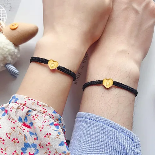 Miniatura 6 de Pulsera personalizada con 26 iniciales de cobre pulsera tejida con letras de corazón de cobre pulsera tejida con dije de corazón delicado