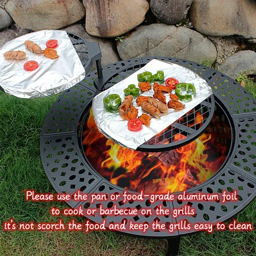 Miniatura 4 de OutVue Fogata de 36 pulgadas con 2 parrillas, fogata de leña para exteriores con tapa, atizador y cubierta redonda impermeable, barbacoa y hoguera