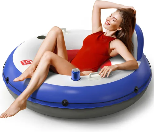 QPAU Tubo inflable para río, 0.016 in de grosor, resistente a pinchazos, flotador de río resistente, balsa de río con respaldo ergonómico, parte