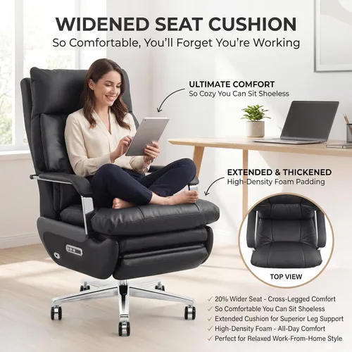 Miniatura 6 de Dual Motor Executive Office Chair with Footrest, One-Touch Reset, 170° Reclining Wide Seat Ergonomic Leather Desk Chair, 450LBS Big and Tall for