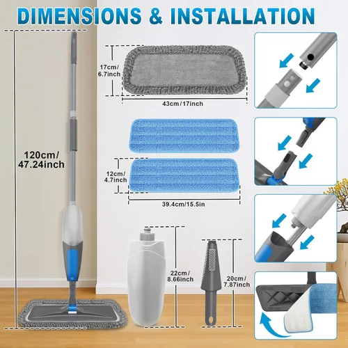 Miniatura 2 de BPAWA Trapeadores en aerosol para limpieza de suelos: mopa de microfibra húmeda y seca para pisos de vinilo de madera laminada de madera dura con 3