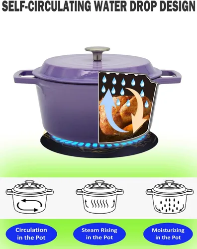 Miniatura 4 de Horno holandés de hierro fundido de 4.2 cuartos de galón con tapa, interior antiadherente esmaltado, apto para horno hasta 500 °F, compatible