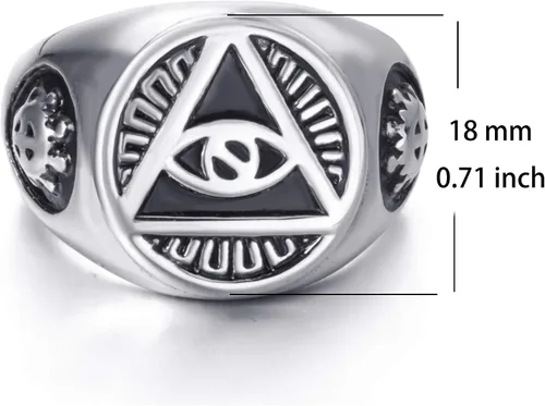Miniatura 2 de ELFASIO Men Stainless Steel Rings Illuminati The All-Seeing-Eye PyramidEye Symbol Ring Size 7-15