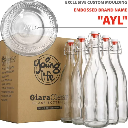 Miniatura 9 de AYL Botella de vidrio abatible [1 litro / 33 onzas líquidas] [Paquete de 4] – Botella de cerveza oscilante con tapón para bebidas, aceite, vinagre
