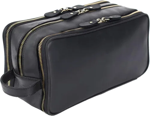Miniatura 11 de Neceser de cuero personalizado para hombre, kit de afeitado de viaje, bolsa de cosméticos grande, organizador de baño, Negro