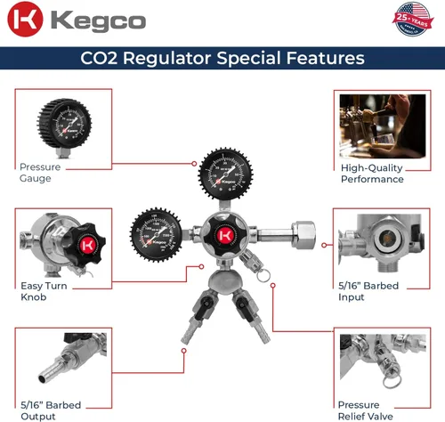 Miniatura 3 de Kegco Elite Series - Regulador de cerveza de barril de CO2 de doble calibre, 2 productos, cromo
