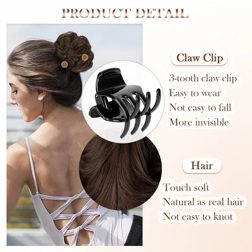 Miniatura 4 de Extensiones de cabello ondulado con clip de garra, moño desordenado, moño desordenado, sintético, recogido, coletero, para mujer, color negro oscuro