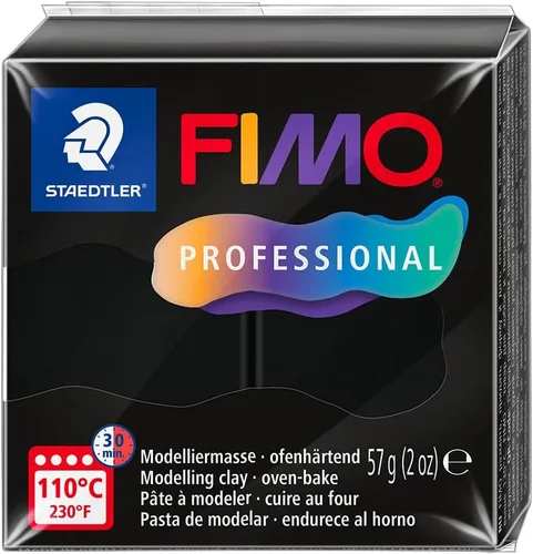STAEDTLER Arcilla de modelado de polímero FIMO Professional - Arcilla para hornear al horno - Negro, 2.01 oz - 1 bloque, 8040-9