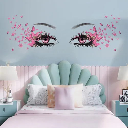 Miniatura 6 de Hermosas calcomanías de pared de ojos de pestañas voladoras calcomanías de mariposa voladora decoración de corazón de niña calcomanías de mariposas