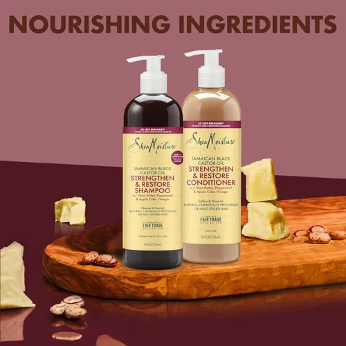 Miniatura 5 de SheaMoisture Strengthen & Restore Champú y acondicionador Paquete de 2 unidades de aceite de ricino negro jamaicano para limpiar y nutrir el cabello