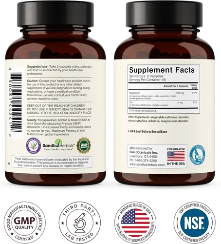 Miniatura 8 de Complejo completo de magnesio de 500 mg para mujeres y hombres 120 cápsulas Suplemento Mag 6 en 1 con zinc Calidad del sueño y salud muscular