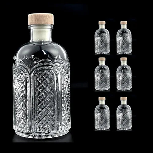 PTSGCAI Botellas de vidrio transparente de 6 onzas – 6.8 fl oz [Paquete de 6] Botellas de vidrio de base pesada con tapa en T para bebidas de vino, 2