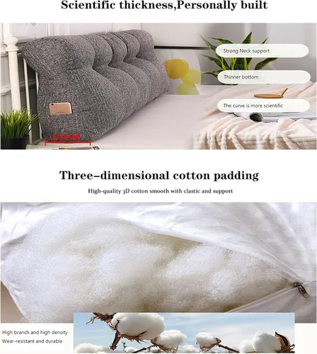 Miniatura 6 de Almohada lumbar rectangular perfecta, almohada grande para cabecero, soporte de posicionamiento de cama, cojín de cabecera de lectura para cama