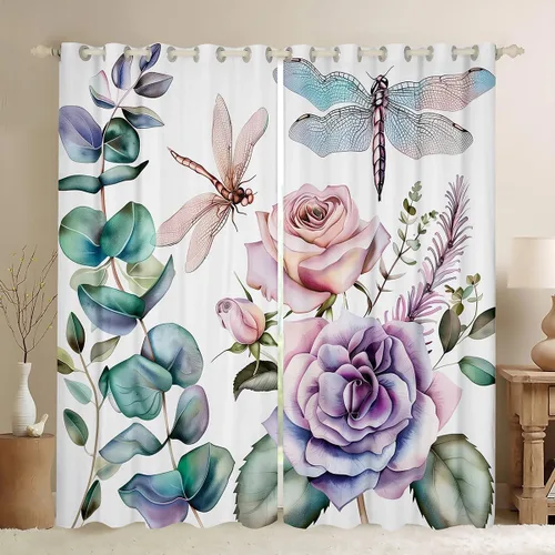 Miniatura 19 de Erosebridal Cortinas y cortinas ligeras de mariposas azules para niños y niñas, hojas de eucalipto para sala de estar, dormitorio, jardín, vida Azul