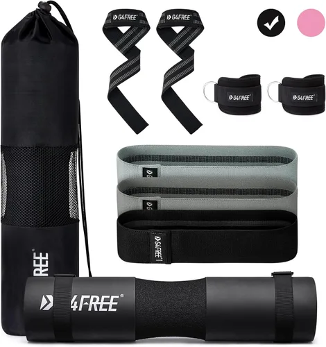 G4Free Juego de 9 almohadillas para pesas para sentadillas, empujes de cadera, estocadas, día de piernas, barras olímpicas estándar con 2 correas de