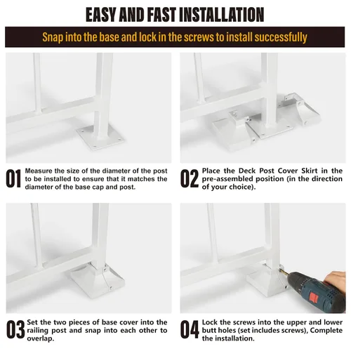 Miniatura 6 de Paquete de 4 cubiertas de base de poste de cubierta de aleación de aluminio (base de poste de 1 x 1 pulgada x 3.35 pulgadas), para pasamanos, Blanco