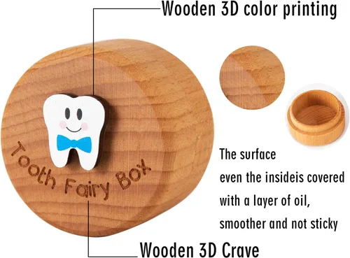 Miniatura 3 de Caja de madera de hadas de dientes para niñas y niños, bonita caja de dientes con dientes 3D, almacenamiento de dientes perdidos para niños, caja