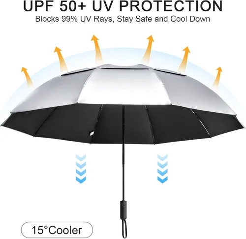 Miniatura 21 de G4Free Paraguas de golf grande de 42/46/54/62 pulgadas, paraguas compacto de viaje inverso, 10 varillas, resistente al viento para lluvia, doble
