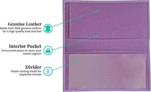 Miniatura 3 de Funda de chequera de cuero genuino básica púrpura claro para hombres y mujeres
