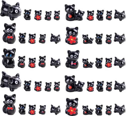 36 piezas Figuras de Gatos Negros en Mini de Resina Variedad de Animales Pequeños Pequeñas Figuras de Gatos en Miniatura a Granel para Accesorios de