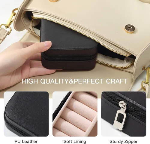 Miniatura 5 de Casegrace - Mini joyero portátil de viaje de cuero para joyas, organizador de anillos, caja de regalo para niñas y mujeres