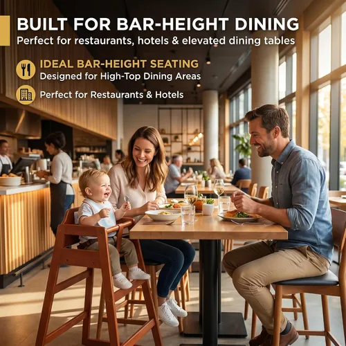 Miniatura 6 de Silla alta de madera para restaurante lista para montar, sillas altas para bebés, silla de alimentación duradera con escalones, sillas altas