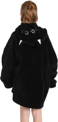 Miniatura 5 de Manta con capucha para niños, de 4 a 12 años, sudadera de animales, de gran tamaño, hecha de franela súper suave, cálida y cómoda, diseño de gato