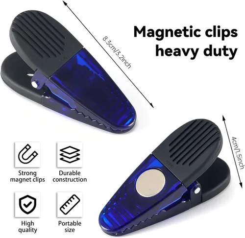 Miniatura 3 de Juego de clips magnéticos de plástico para refrigerador de 3-1/4 pulgadas de longitud, clips multiusos, juego de 6 (azul)